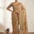 Chiku Color Digital printed, aari and khatliwork Silk Blend Saree