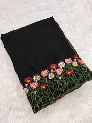Black Color embroidery with cutwork Silk Blend Saree 4