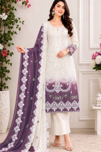 Dark lavender color shaded embroideried star georgette semi stitched salwar suit