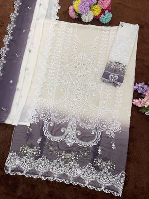 Dark lavender color shaded embroideried star georgette semi stitched salwar suit 2