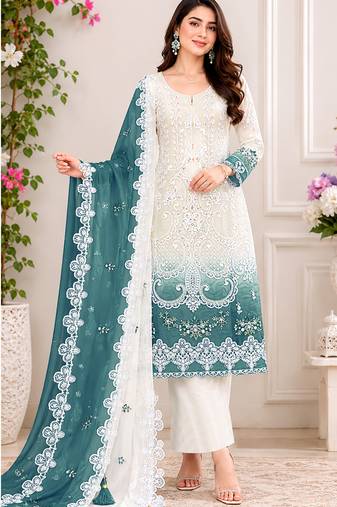 Rama color shaded embroideried star georgette semi stitched salwar suit