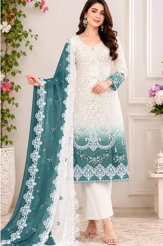 Rama color shaded embroideried star georgette semi stitched salwar suit