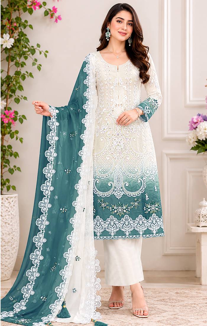 Rama color shaded embroideried star georgette semi stitched salwar suit