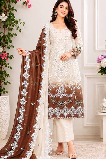 Coffee color shaded embroideried star georgette semi stitched salwar suit
