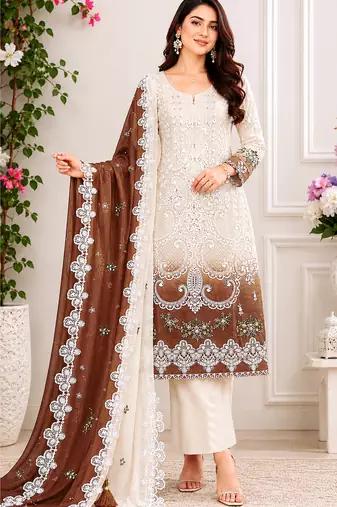 Coffee color shaded embroideried star georgette semi stitched salwar suit