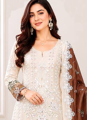 Coffee color shaded embroideried star georgette semi stitched salwar suit 2