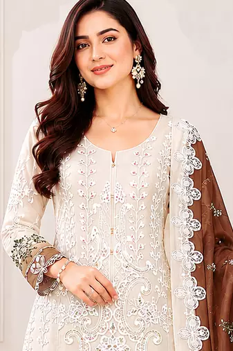 Coffee color shaded embroideried star georgette semi stitched salwar suit