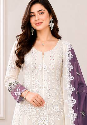 Dark lavender color shaded embroideried star georgette semi stitched salwar suit 3