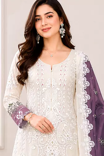 Dark lavender color shaded embroideried star georgette semi stitched salwar suit