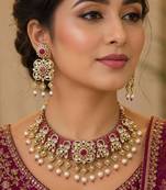 Ruby Polki Choker Necklace Set: Kundan Bridal Indian Wedding Statement Jewelry