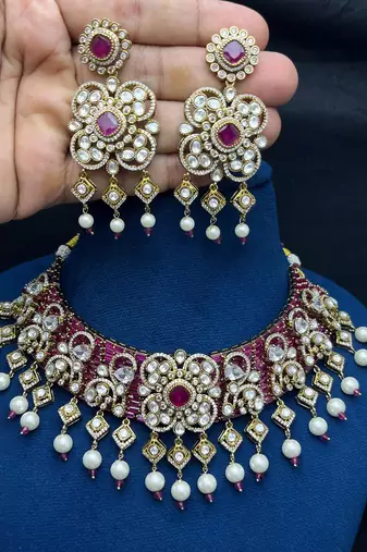 Ruby Polki Choker Necklace Set: Kundan Bridal Indian Wedding Statement Jewelry