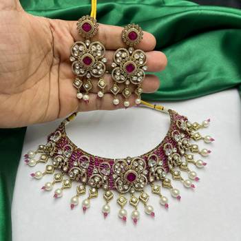 Ruby Polki Choker Necklace Set: Kundan Bridal Indian Wedding Statement Jewelry 3