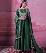Women green silk sequin emroidery work kurta set
