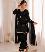 Women black silk sequin emroidery work kurta set