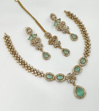 Pista green ad stone & agate stone necklace set with earrings, antique gold plated 2