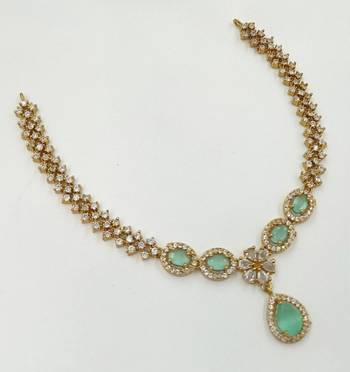 Pista green ad stone & agate stone necklace set with earrings, antique gold plated 3