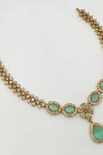 Pista green ad stone & agate stone necklace set with earrings, antique gold plated