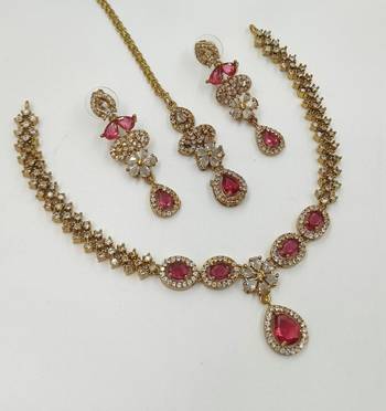 Ruby ad stone & agate stone necklace set with earrings, antique gold plated 2