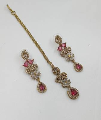 Ruby ad stone & agate stone necklace set with earrings, antique gold plated 3