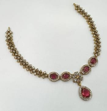 Ruby ad stone & agate stone necklace set with earrings, antique gold plated 4