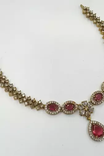 Ruby ad stone & agate stone necklace set with earrings, antique gold plated