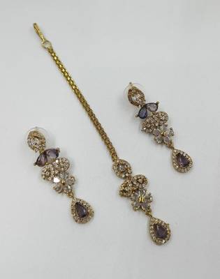 Purple ad stone & agate stone necklace set with earrings, antique gold plated 3