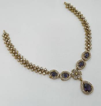 Purple ad stone & agate stone necklace set with earrings, antique gold plated 4
