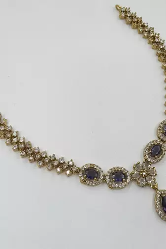 Purple ad stone & agate stone necklace set with earrings, antique gold plated