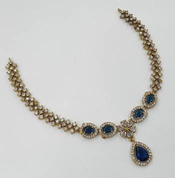 Blue ad stone & agate stone necklace set with earrings, antique gold plated 4