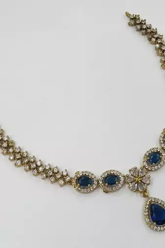 Blue ad stone & agate stone necklace set with earrings, antique gold plated