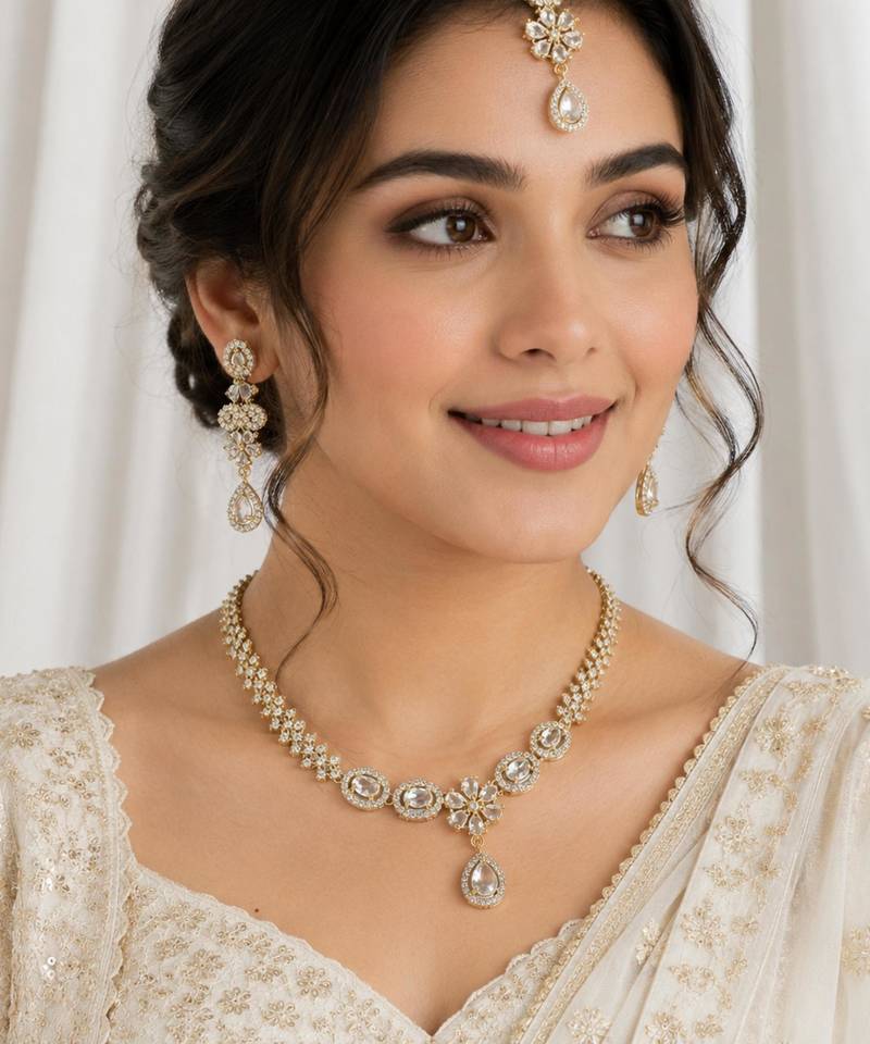 White ad stone & agate stone necklace set with earrings, antique gold plated