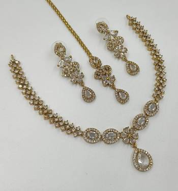 White ad stone & agate stone necklace set with earrings, antique gold plated 2