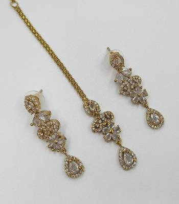 White ad stone & agate stone necklace set with earrings, antique gold plated 3