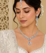 White ad & agate stone designer necklace set with earrings – rhodium plated