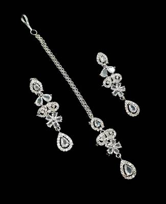 White ad & agate stone designer necklace set with earrings     rhodium plated 3