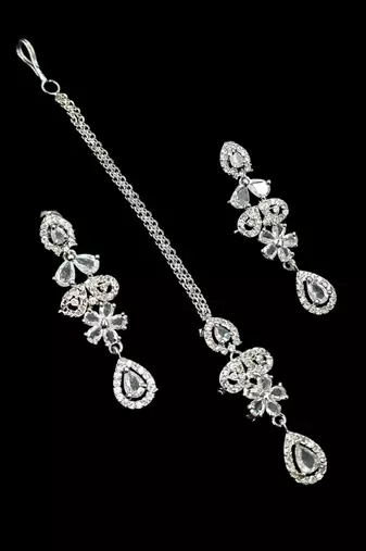 White ad & agate stone designer necklace set with earrings – rhodium plated