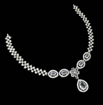 White ad & agate stone designer necklace set with earrings     rhodium plated 4