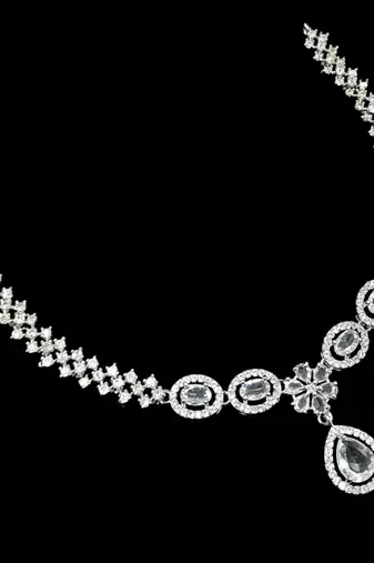 White ad & agate stone designer necklace set with earrings – rhodium plated