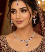 Ruby ad & agate stone designer necklace set with earrings – rhodium plated