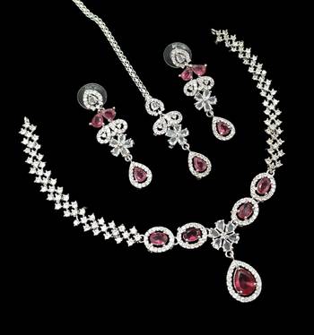 Ruby ad & agate stone designer necklace set with earrings     rhodium plated 2