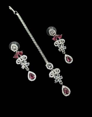 Ruby ad & agate stone designer necklace set with earrings     rhodium plated 3
