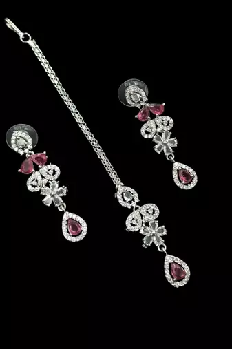 Ruby ad & agate stone designer necklace set with earrings – rhodium plated