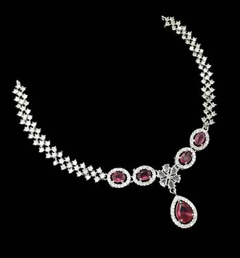 Ruby ad & agate stone designer necklace set with earrings     rhodium plated 4