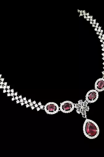 Ruby ad & agate stone designer necklace set with earrings – rhodium plated