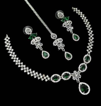 Green ad & agate stone designer necklace set with earrings     rhodium plated 2