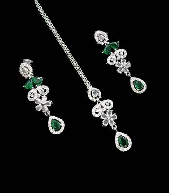 Green ad & agate stone designer necklace set with earrings     rhodium plated 3