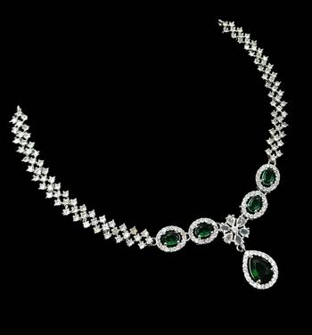 Green ad & agate stone designer necklace set with earrings     rhodium plated 4