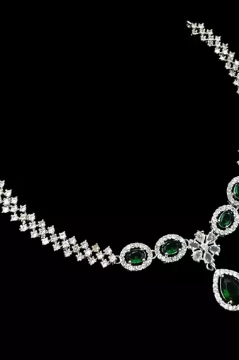Green ad & agate stone designer necklace set with earrings – rhodium plated