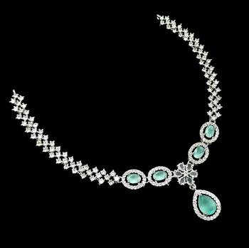 Pista green ad & agate stone designer necklace set with earrings     rhodium plated 4