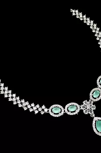 Pista green ad & agate stone designer necklace set with earrings – rhodium plated